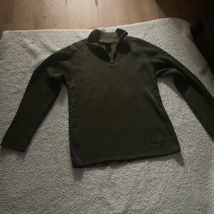 Nautica Olive Green Zip-Up Ribbed Sweater